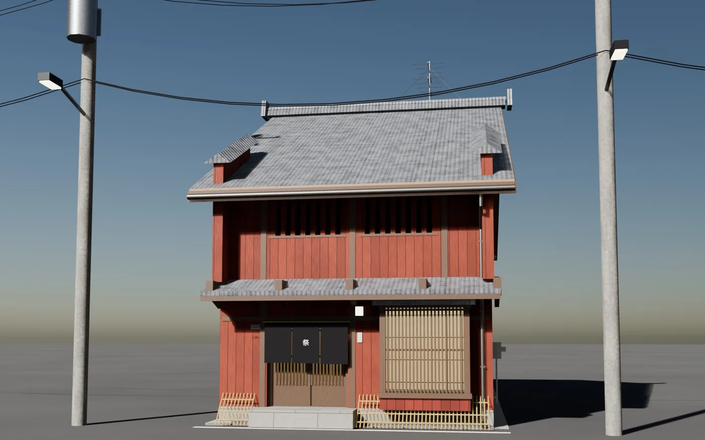 Machiya de Kyoto en bois rouge à treillis