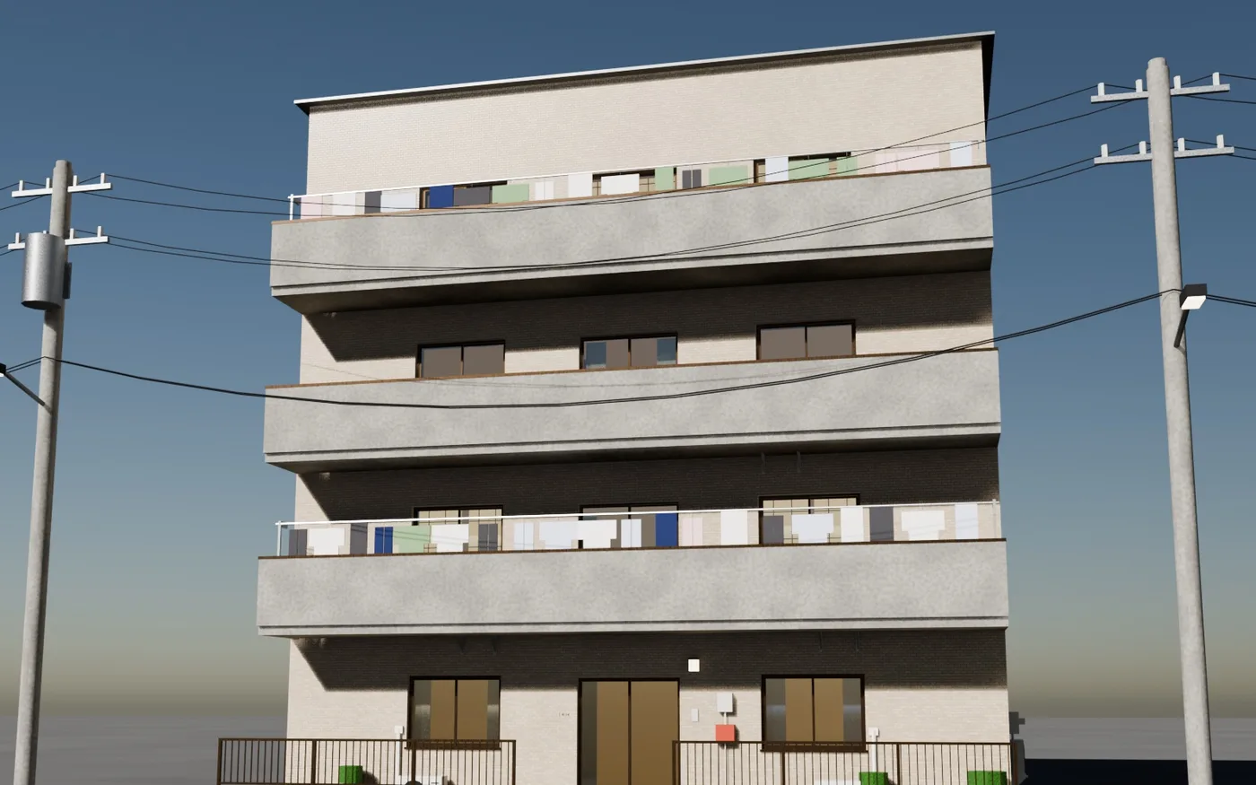 Petit immeuble en béton à balcons