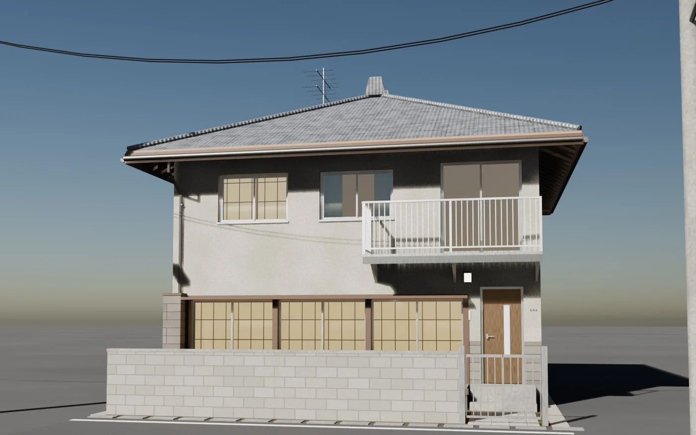 Maison Shōwa en mortier avec balcon