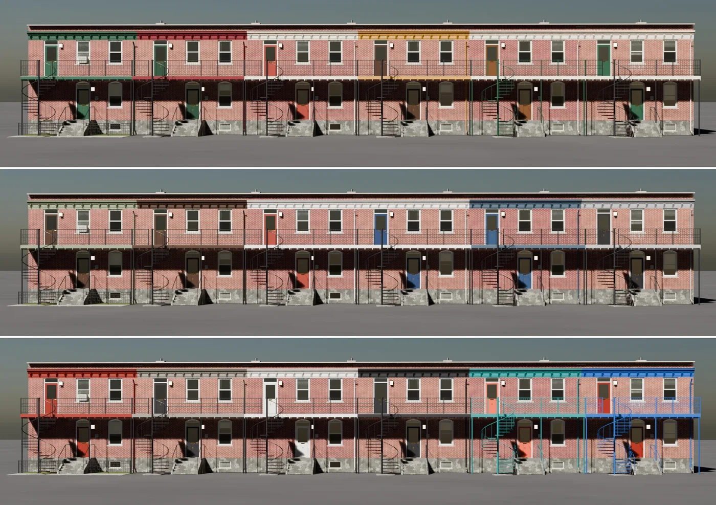 Rangées de plex dans trois palettes de peinture