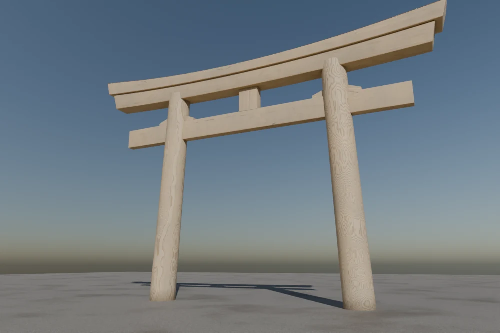 Meiji Jingū torii in hinoki with cathedral figures on the pillars