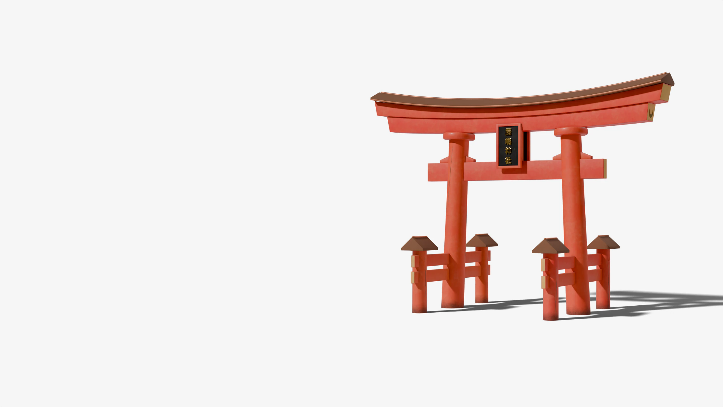 The great torii of Itsukushima generated by the add-on, half Cycles render, half wireframe
